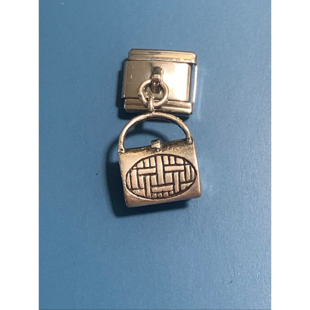 .925 Sterling Silver Vintage Purse on Stainless Steel Italian Charm
